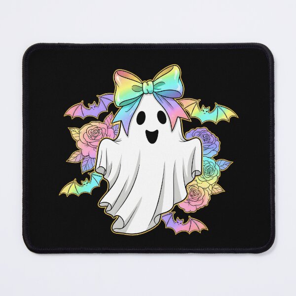 Item preview, Kawaii Ghost with Rainbow Bow – Pastel Halloween Art designed and sold by SeGoArtDesign.