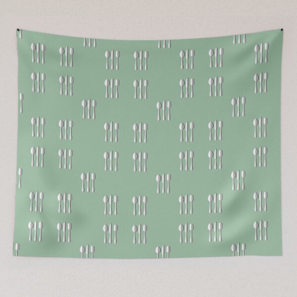 Item preview, Minimalist cutlery print - Spoons, knives and forks on a green background designed and sold by Martapp.