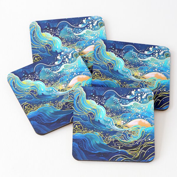 Item preview, Asian-Inspired Blue Ocean Waves Abstract Design Art designed and sold by DEC02.