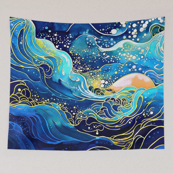 Item preview, Asian-Inspired Blue Ocean Waves Abstract Design Art designed and sold by DEC02.