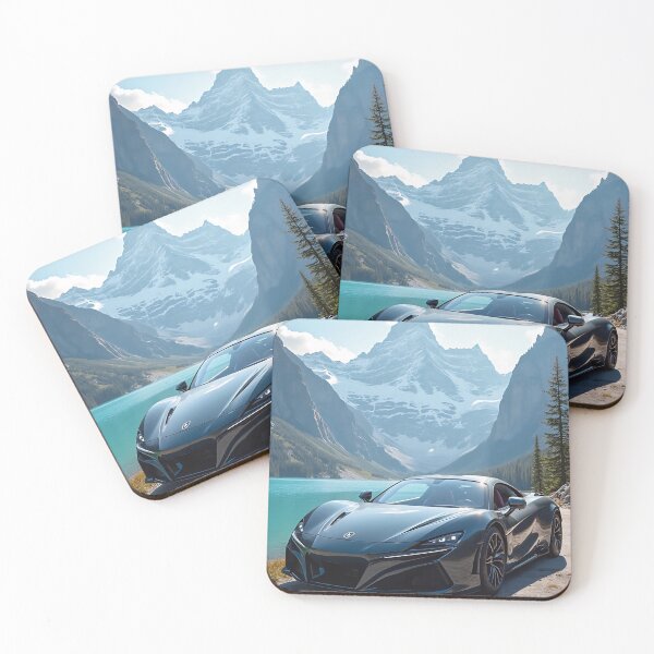 Item preview, Black sports car with a background of mountains and a river designed and sold by postercar.