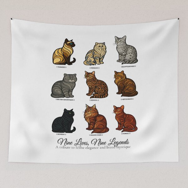 Item preview, Nine Lives, Nine Legends – Elegant Cat Breed Grid Design designed and sold by AstralFiber.