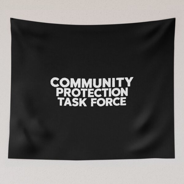 Item preview, Community Protection Task Force bold stencil protest font design on black for shirts stickers and awareness campaigns designed and sold by Brian Hibbs.