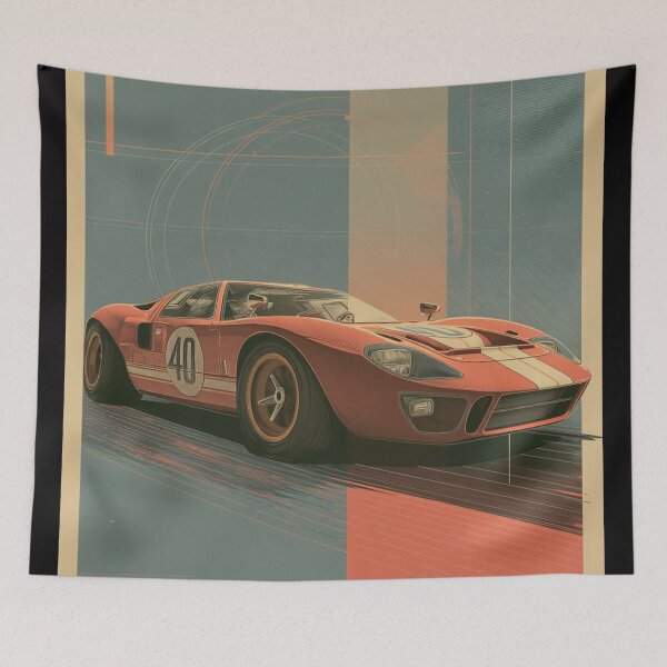 Aperçu de l'œuvre Ford GT40 Legends – Art de voitures de course vintage créée et vendue par DriveInDesign.