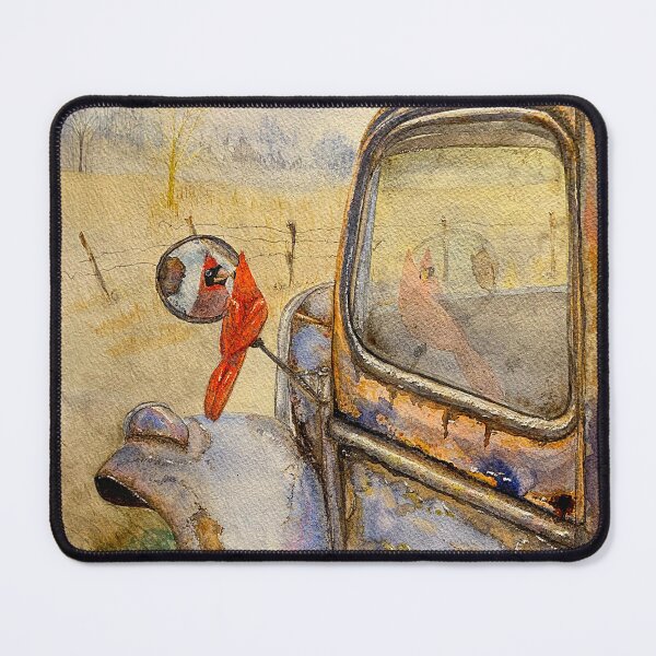 Item preview, Rustic Old Pickup with a Red Bird watercolor painting designed and sold by BirdsandMoreArt.