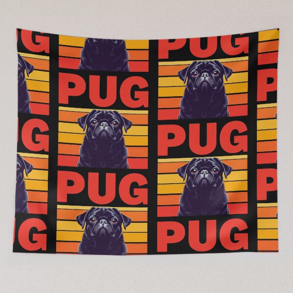 Item preview, Retro 70s Style Black Pug Dog designed and sold by TeeARTHY.