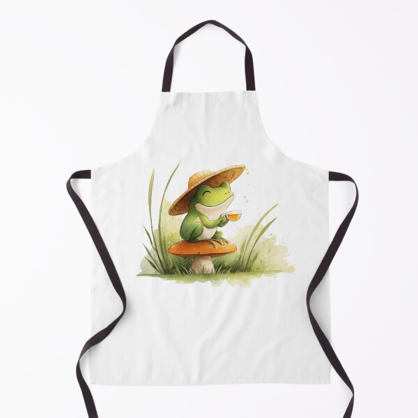 Item preview, Kawaii Frog Sipping Tea in Straw Hat — Woodland Mushroom Aesthetic designed and sold by VikArt7.