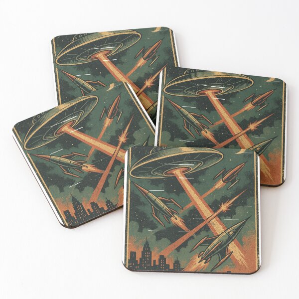Item preview, Vintage Sci-Fi UFO Battle Over City designed and sold by Super Jedi Rockstar.
