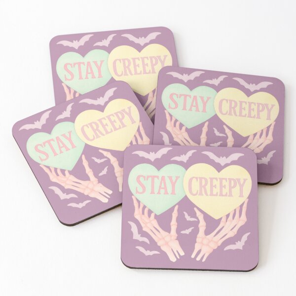 Item preview, Stay Creepy – Skeleton Hand Holding Hearts Sweet and Spooky Pastel Goth Halloween Design designed and sold by baggycatsworld.