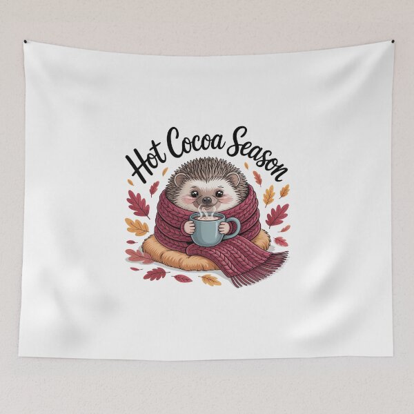 Item preview, Hot Cocoa Season — Cozy Hedgehog & Fall Leaves designed and sold by MagicWander.