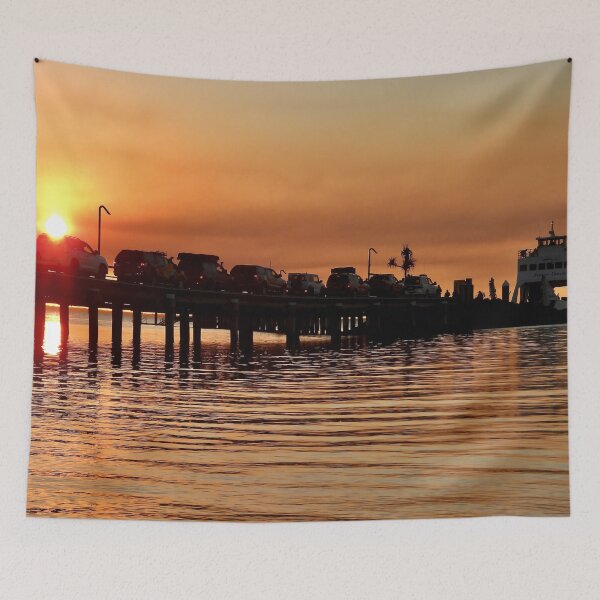 Item preview, Kingfisher Bay resort cars on jetty sunset designed and sold by Mark Grimsley.