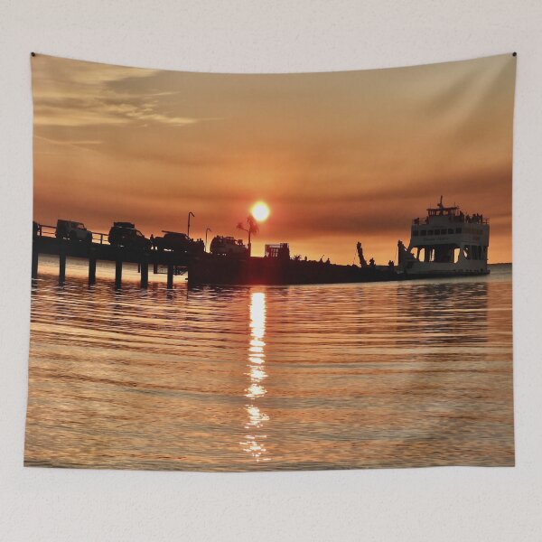 Item preview,  Kingfisher Bay resort jetty sunset cars leave designed and sold by Mark Grimsley.