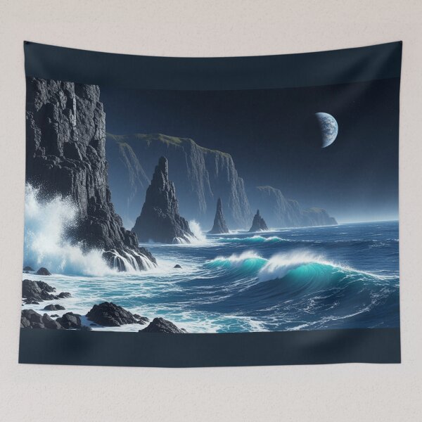Item preview, Moonlit Waves and Coastal Cliffs designed and sold by Space Journey Planner.