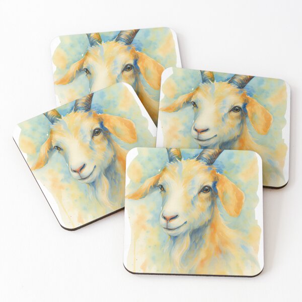 Item preview, Vibrant Goat – Blue and Orange Watercolor Splash designed and sold by FunnySignalStudio.