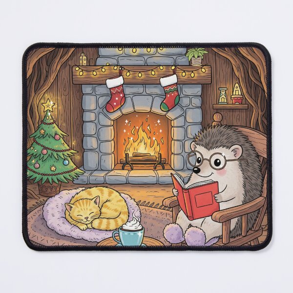 Artikelvorschau, Gemütliche Weihnachtszeichnung mit Igel und Kätzchen entworfen und verkauft von Claustronautas.
