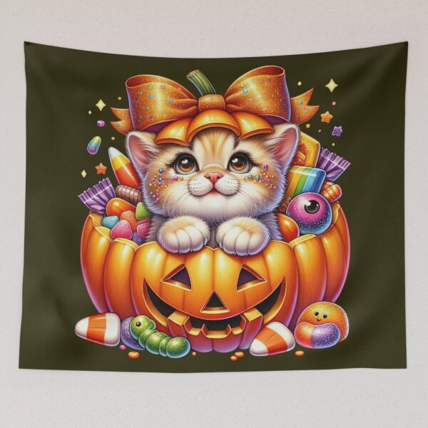 Item preview, Cute Halloween Cat in Pumpkin – Kawaii Spooky Black Cat Illustration designed and sold by Lulunza.