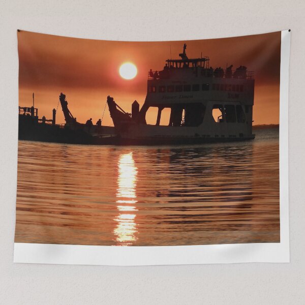 Item preview, Kingfisher Bay resort barge jetty sunset smokey  designed and sold by Mark Grimsley.