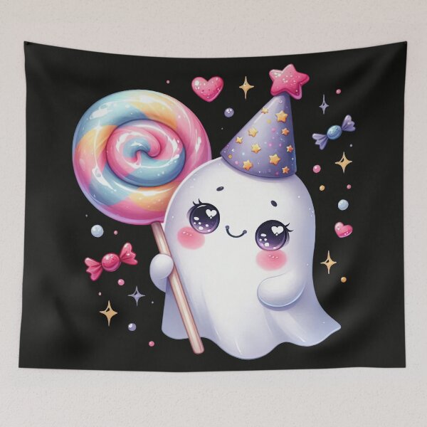 Item preview, Cute Halloween Ghost with Candy – Kawaii Spooky Spirit Illustration designed and sold by Lulunza.
