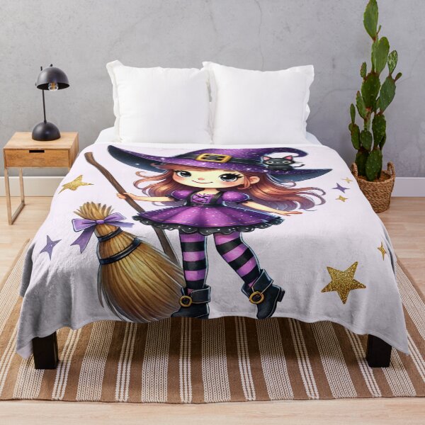 Item preview, Cute Little Witch – Kawaii Halloween Girl with Magic Cauldron Illustration designed and sold by Lulunza.