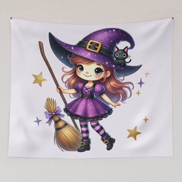 Item preview, Cute Little Witch – Kawaii Halloween Girl with Magic Cauldron Illustration designed and sold by Lulunza.