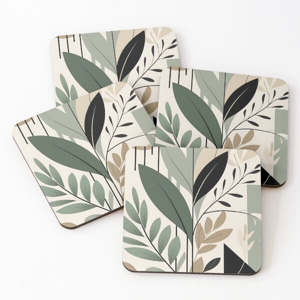 Item preview, Mid-Century Boho Leaves – Abstract Geometric Design in Green and Beige designed and sold by Dino-Lune.