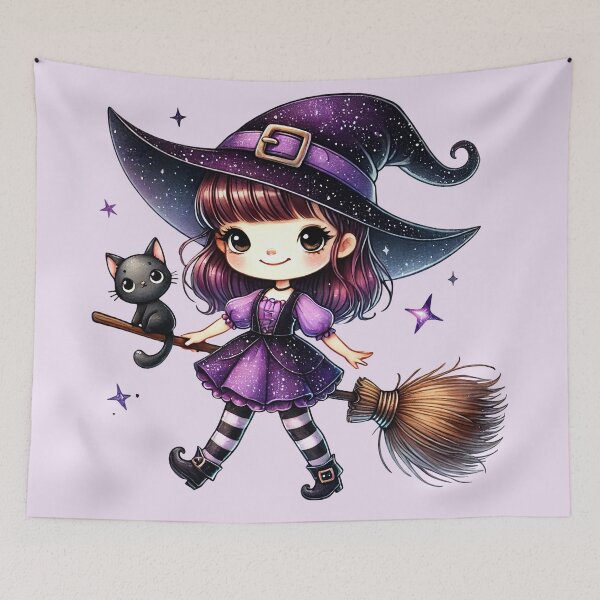 Item preview, Cute Little Witch – Kawaii Halloween Girl with Magic Cauldron Illustration designed and sold by Lulunza.