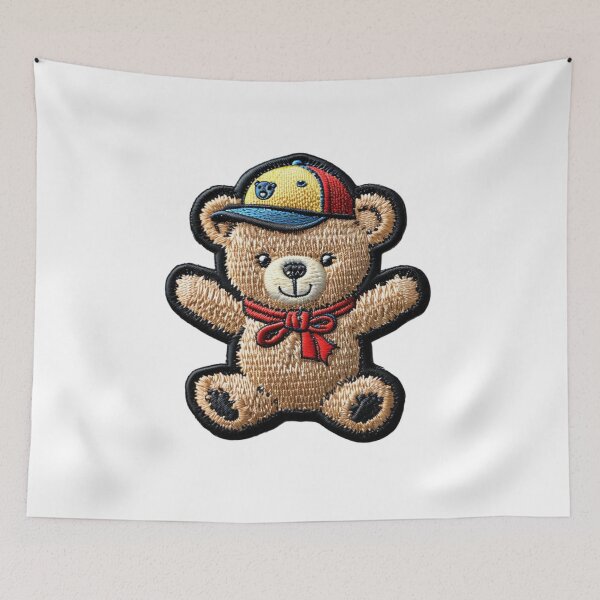 Item preview, Cute bear with colorful hat and stylish ribbon - luxury embroidery badge designed and sold by AliKwStore.