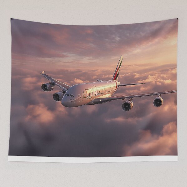 Artikelvorschau, Bewundern Sie die geschwungenen Linien des Airbus A380 von Emirates entworfen und verkauft von Skyframe Aviation.