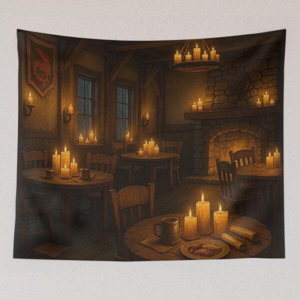 Item preview, “Emberkeep’s Quiet Hour – A Candlelit Medieval Tavern Scene” designed and sold by fairmaiden7.