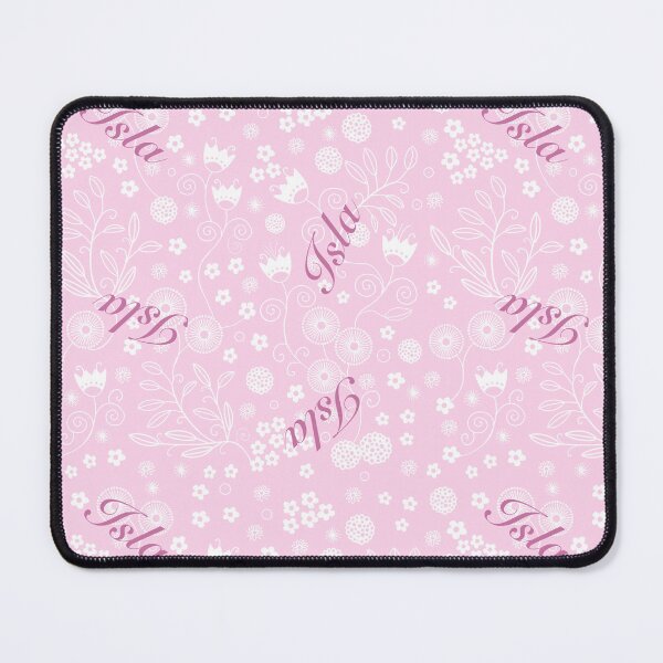 Item preview, Isla name on pink floral background designed and sold by QuirkyCraftz.