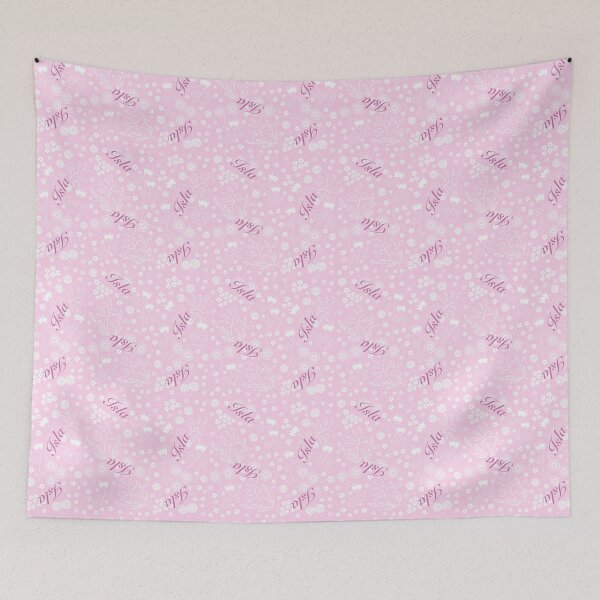 Item preview, Isla name on pink floral background  designed and sold by QuirkyCraftz.