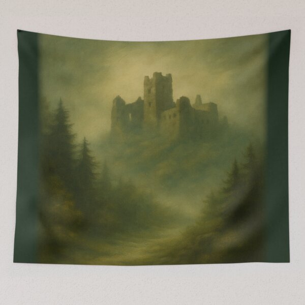 Item preview, The Forgotten Keep • Castle Ruins Beneath Mist on a Winter Hill designed and sold by fairmaiden7.