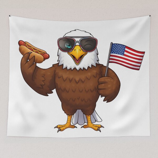 Item preview, eagly Funny Cartoon Eagle with hot dog and usa flag designed and sold by Uglyandcute.