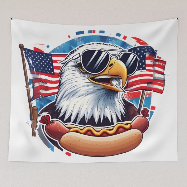 Item preview, eagly Funny Cartoon Eagle with hot dog and usa flag designed and sold by Uglyandcute.