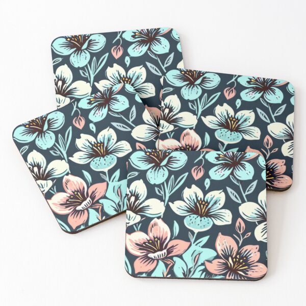Item preview, beautiful blue and pink flowers designed and sold by Nice-patterns.