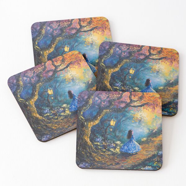 Item preview, Young Girl Walking Through a Colorful Magical Forest – Whimsical Nature Artwork designed and sold by baggycatsworld.