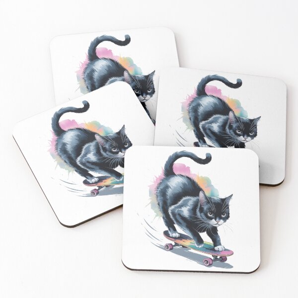 Item preview, Watercolor Skateboard Black Cat designed and sold by JediKittenWars.
