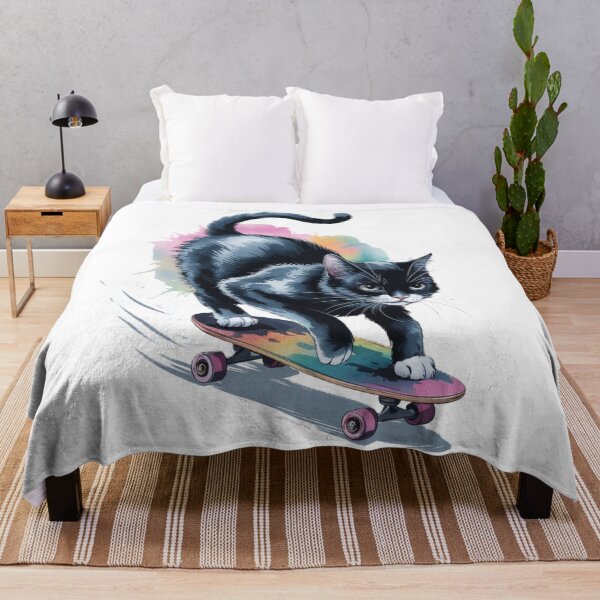 Item preview, Watercolor Skateboard Black Cat designed and sold by JediKittenWars.