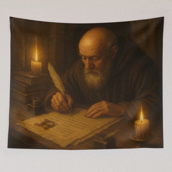 Item preview, The Illuminated Scribe – Monk Writing by Candlelight designed and sold by fairmaiden7.