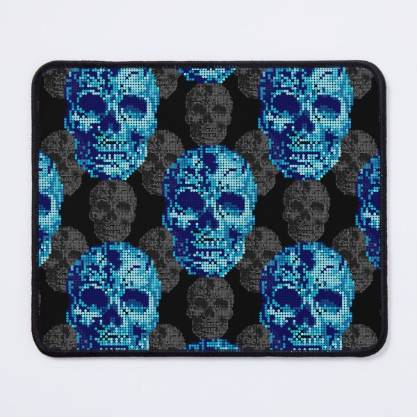 Artikelvorschau, Nahtloses Muster mit Halloween-Totenköpfen im blauen Pixel-gepunkteten Stil entworfen und verkauft von teaw-teaw.
