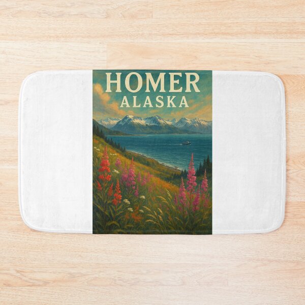 Item preview, Homer Alaska Wildflowers and Kachemak Bay Mountains designed and sold by Aryabek.
