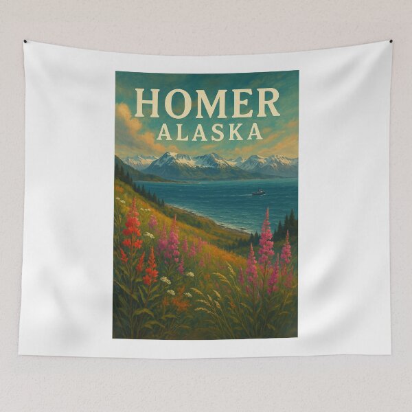 Item preview, Homer Alaska Wildflowers and Kachemak Bay Mountains designed and sold by Aryabek.