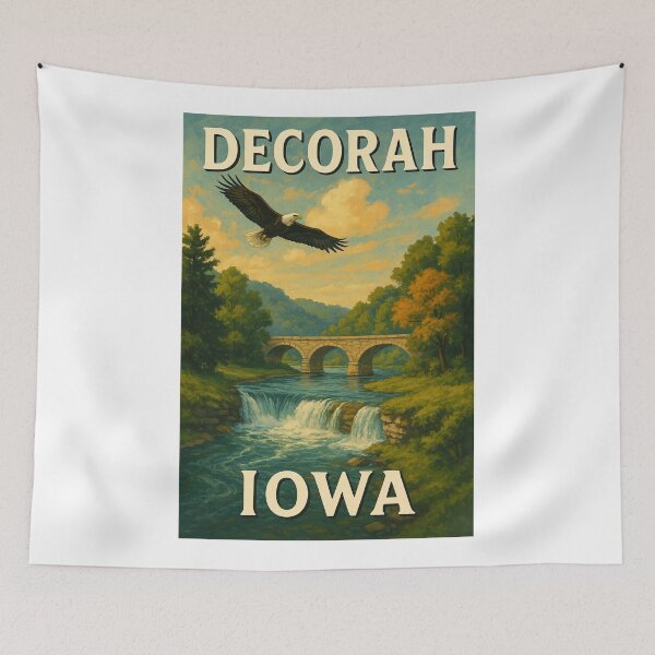 Item preview, Decorah Iowa Eagle Over Waterfall and Stone Bridge designed and sold by Aryabek.