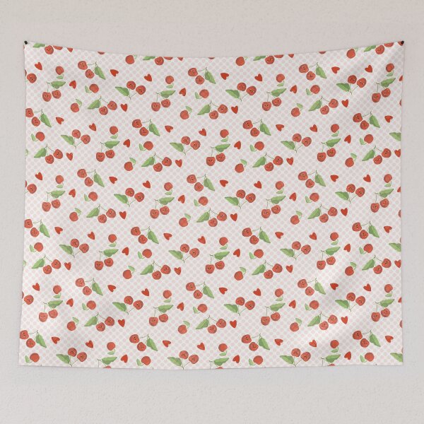 Item preview, Cute cherries with hearts and polka dots tossed pattern designed and sold by RRuffieuxStudio.