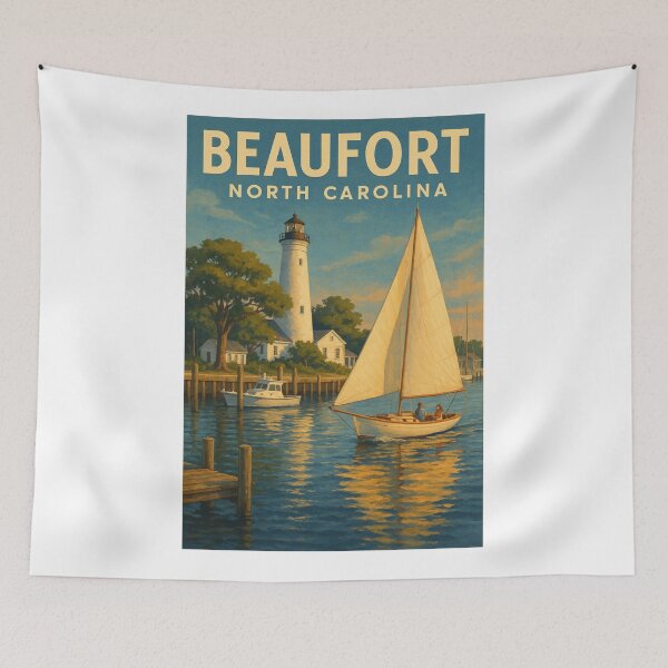 Item preview, Beaufort North Carolina Waterfront Sailboat and Harbor Scene designed and sold by Aryabek.
