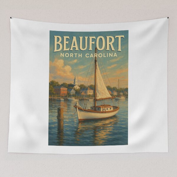 Item preview, Beaufort North Carolina Waterfront Sailboat and Harbor Scene designed and sold by Aryabek.