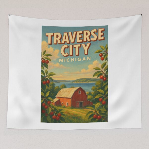 Item preview, Traverse City Michigan Cherry Orchard and Barn View designed and sold by Aryabek.