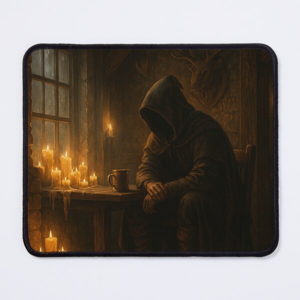 Item preview, Cloaked Wanderer in the Emberlight Tavern – Fantasy Mystery Scene designed and sold by fairmaiden7.
