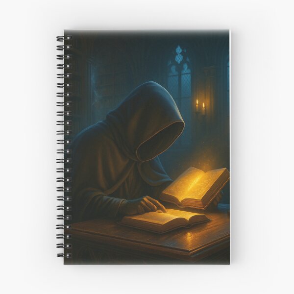Item preview, The Scholar’s Vigil • Cloaked Monk Reading by Candlelight in the Gilded Scriptorium designed and sold by fairmaiden7.