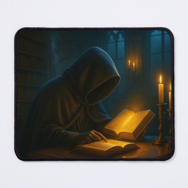 Item preview, The Scholar’s Vigil • Cloaked Monk Reading by Candlelight in the Gilded Scriptorium designed and sold by fairmaiden7.